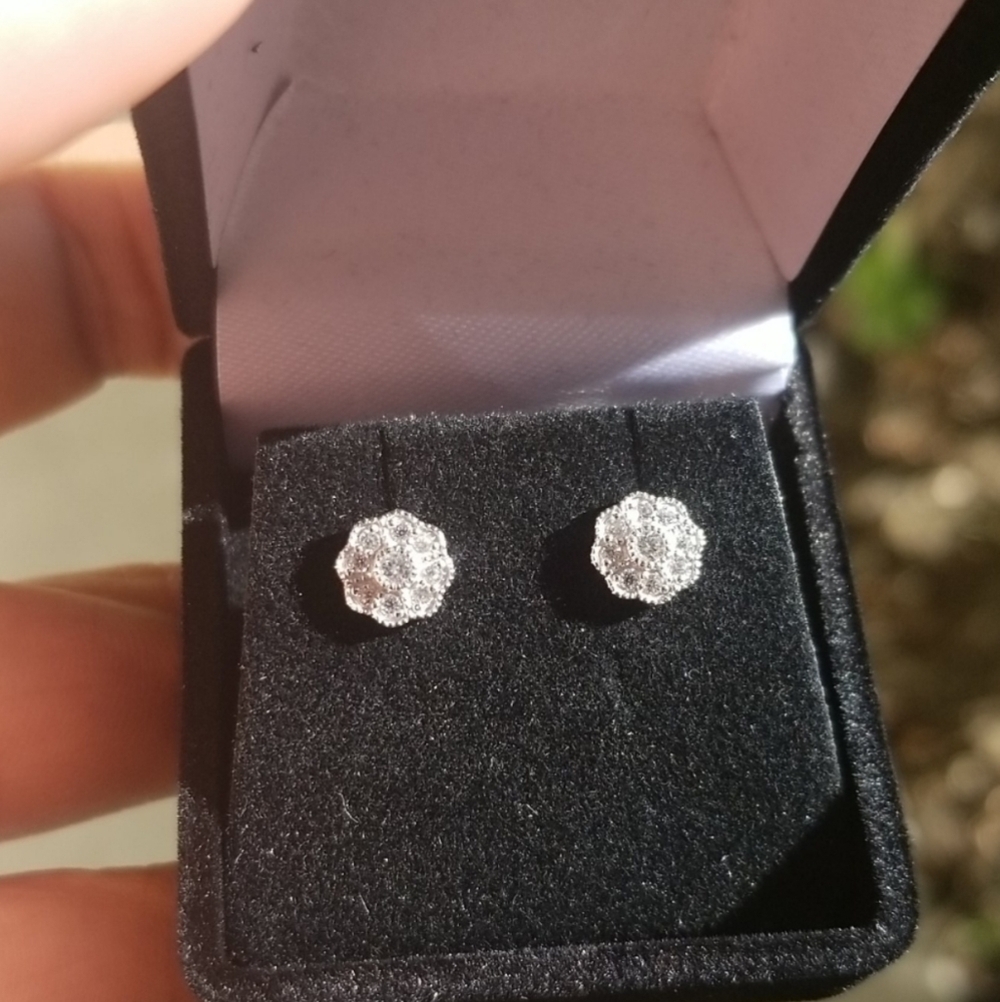 Sterling Silver 925 Rhodium Clear sun earrings